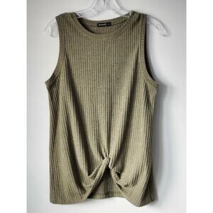 Miholl Sleeveless Waffle Tank Top Green Knit Twist Boho Lagenlook Sz Large A0027